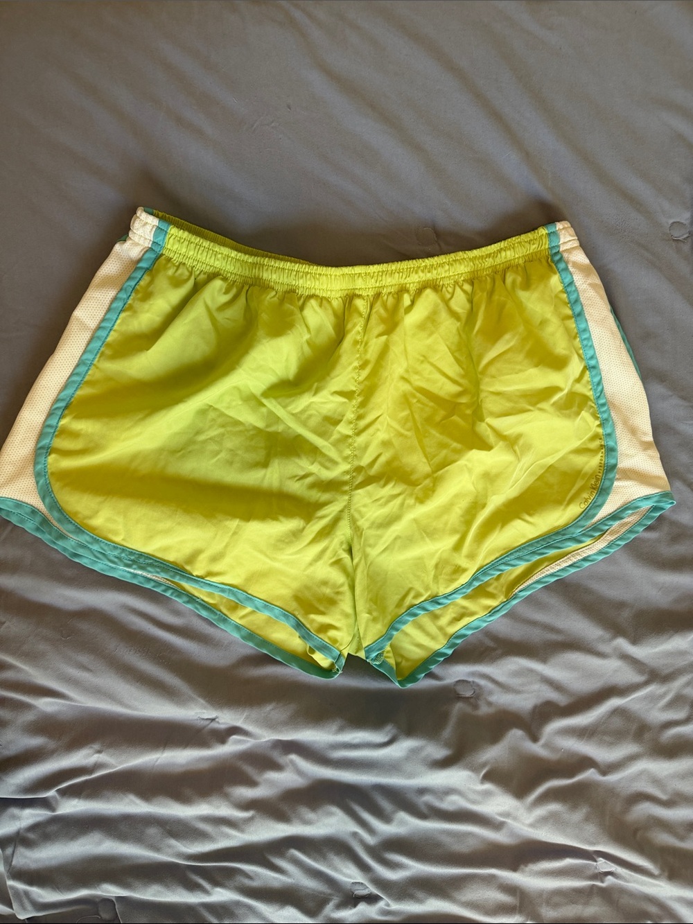 Calvin Klein Neon Lime Athletic Shorts with Teal Trim